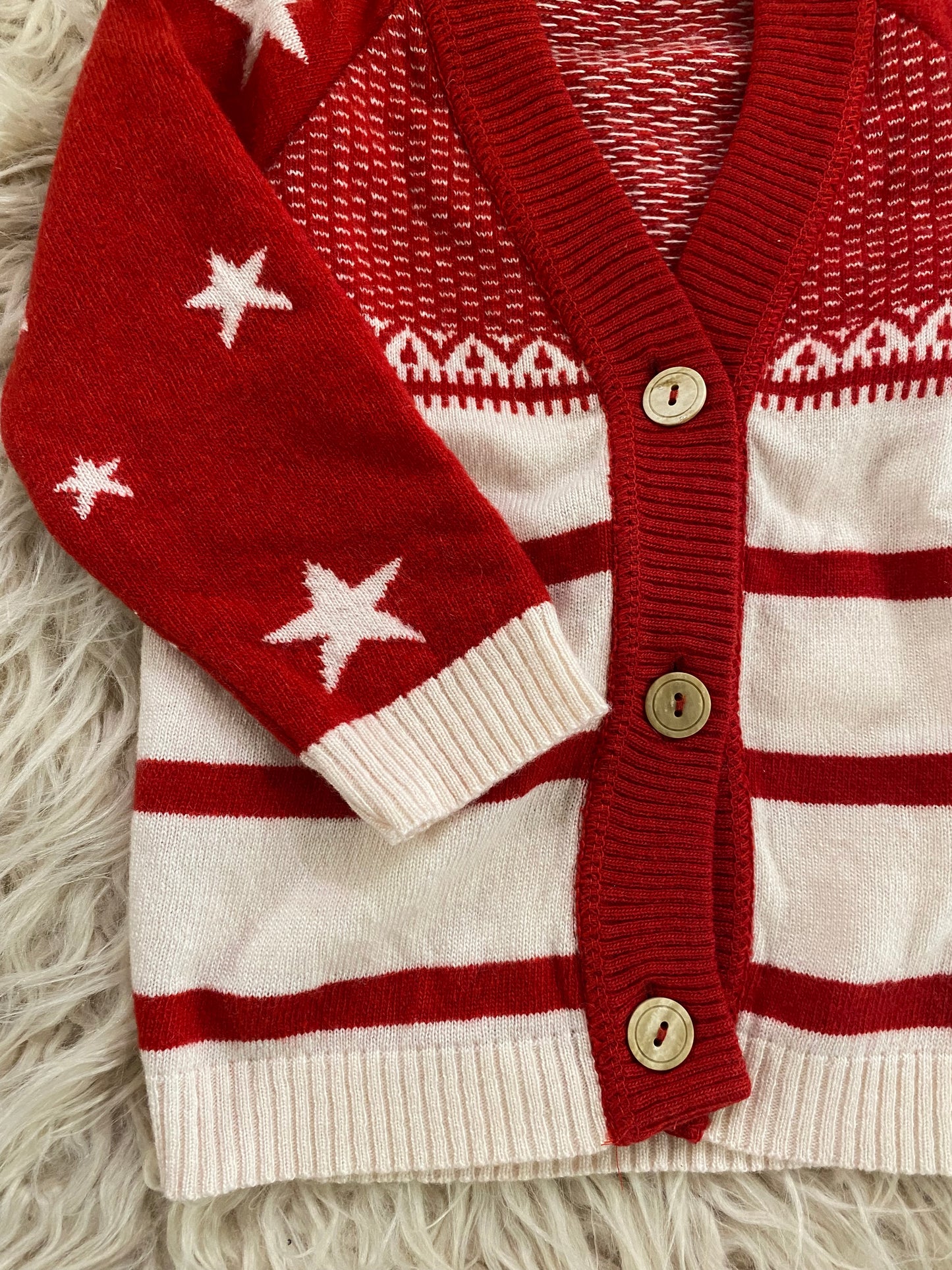 Cardigan misto lana rosso e panna