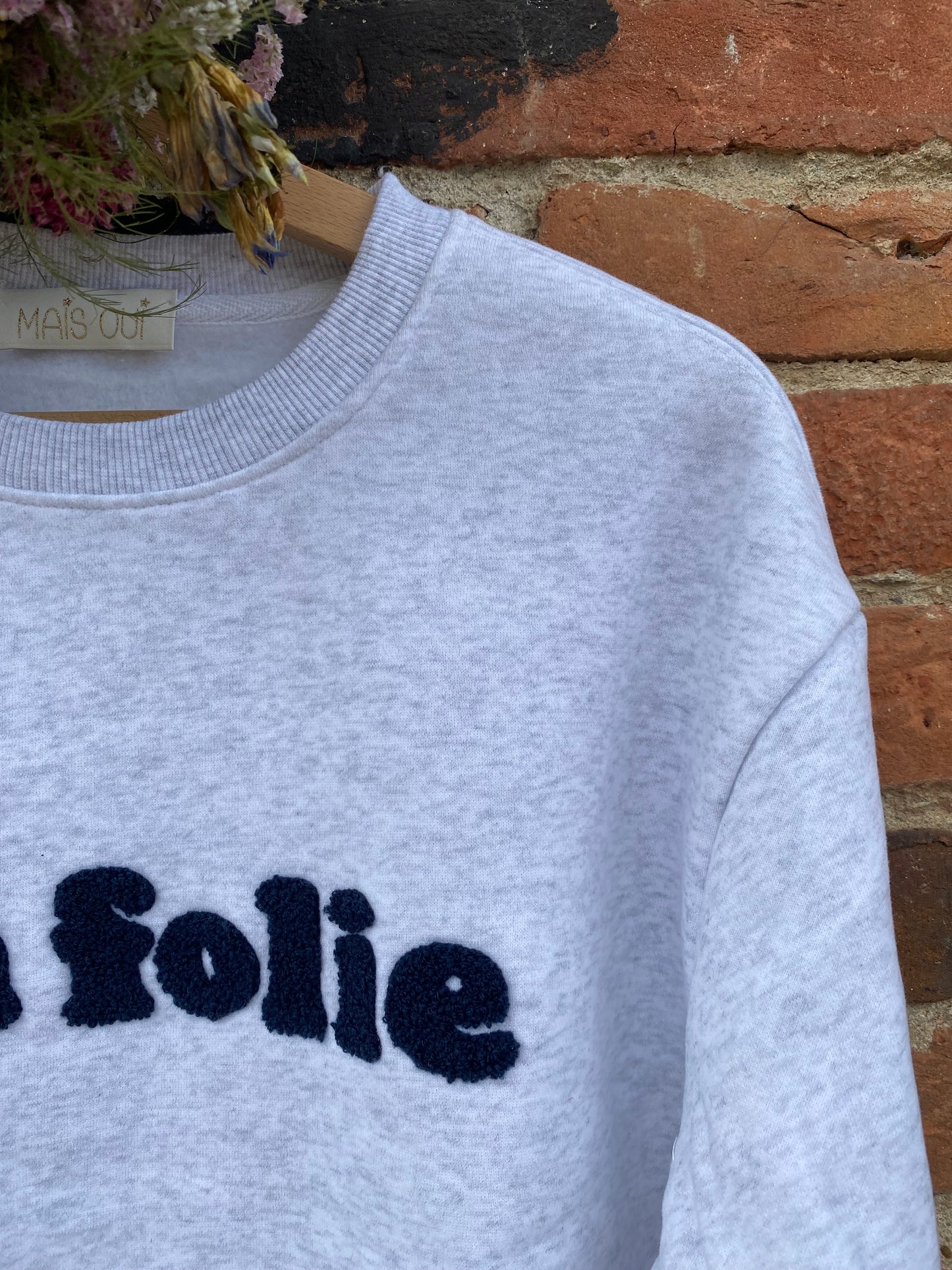Folie felpa Caldo cotone colore grigio mel stampa blu