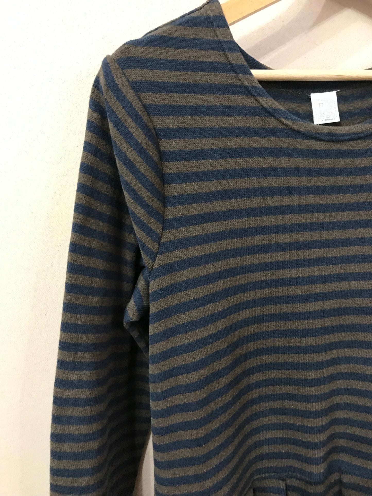 Abito lungo in caldo cotone righe blu e marrone