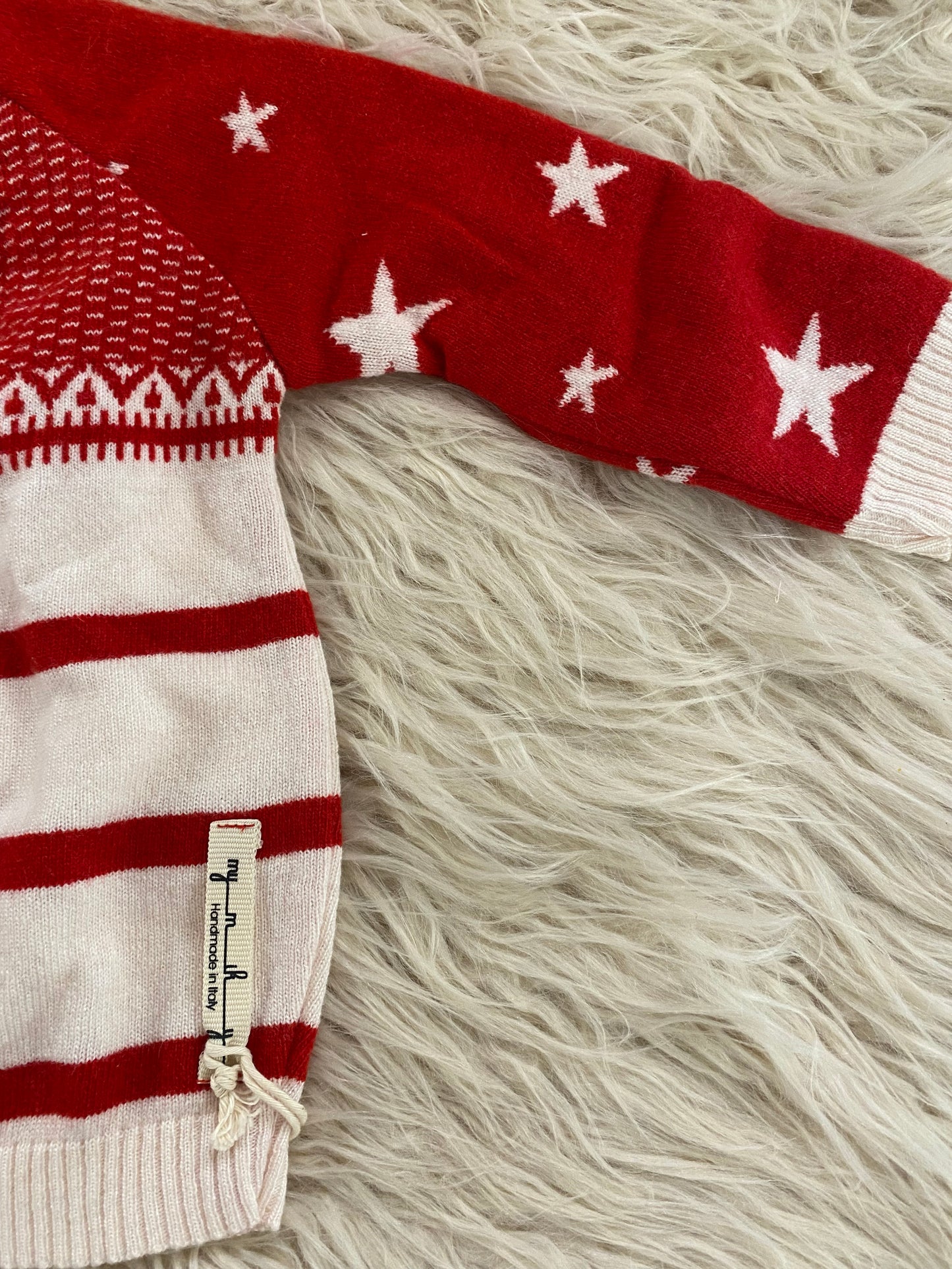 Cardigan misto lana rosso e panna