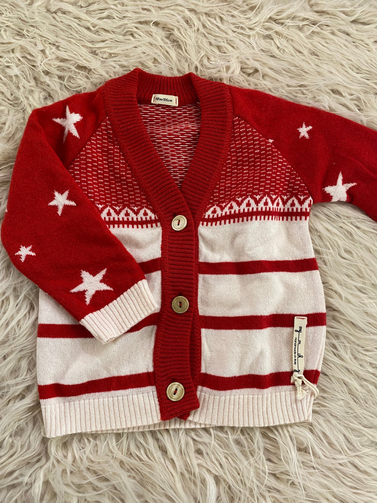 Cardigan misto lana rosso e panna