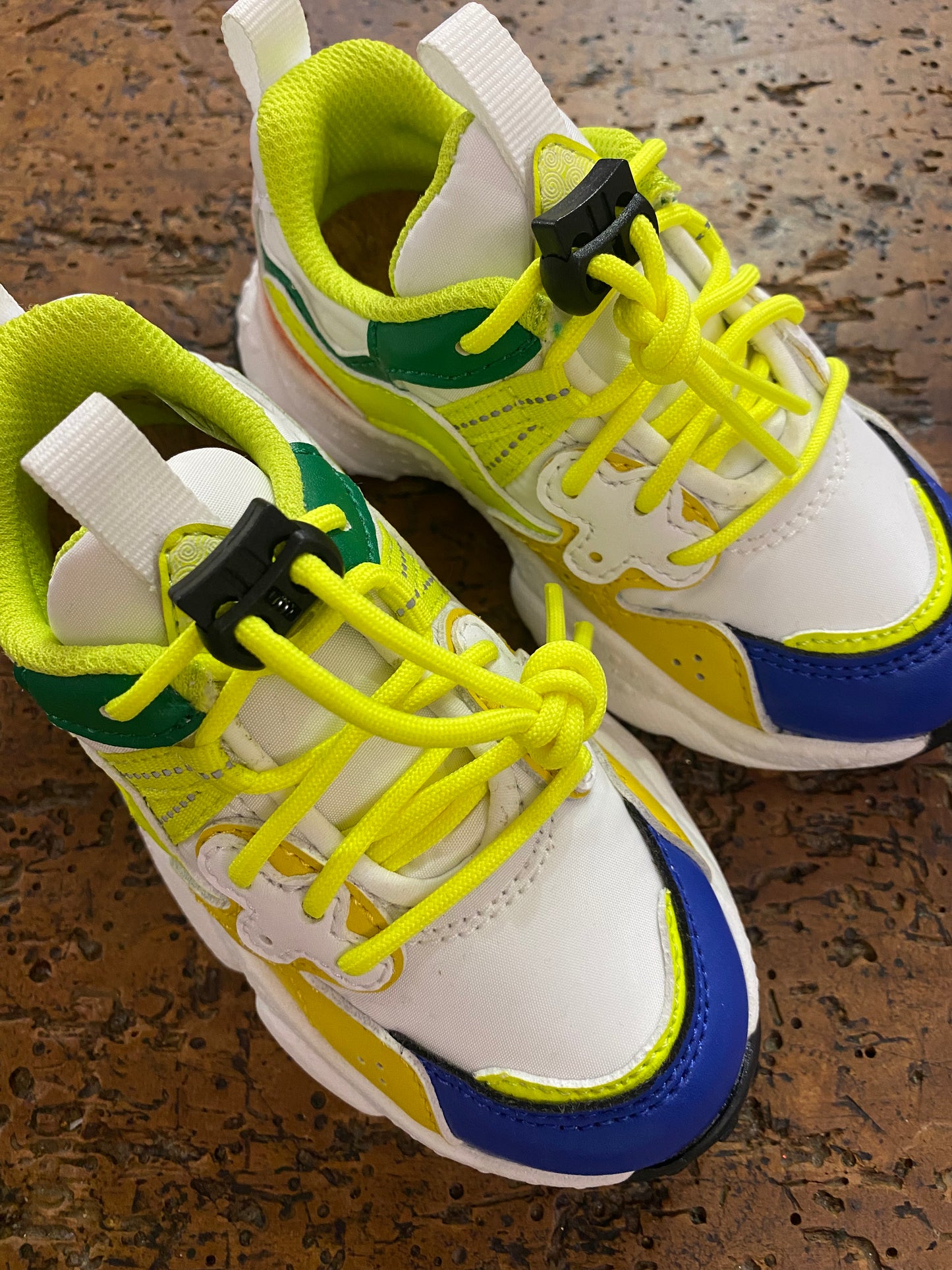 Sneakers in tessuto e pelle bianco/giallo/blu/arancio