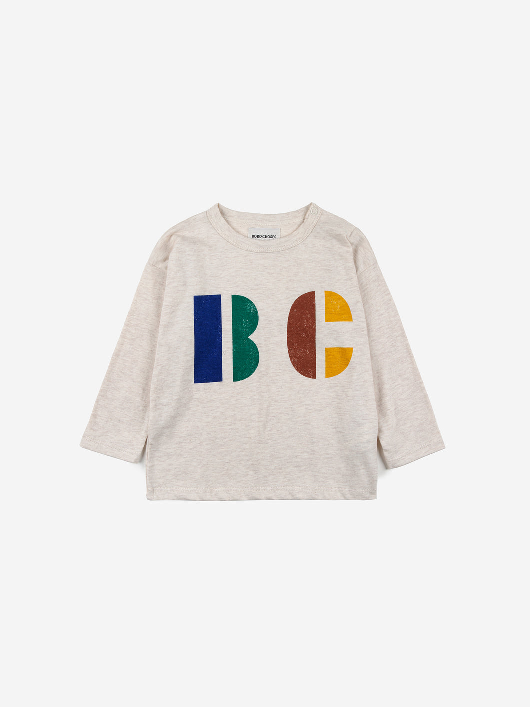 BOBOCHOSES t-shirt bambino in cotone beige stampa B C