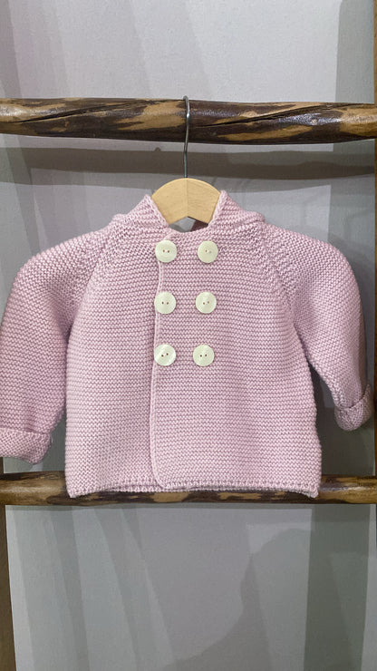 Cardigan Bunny in lana merino colore rosa polvere