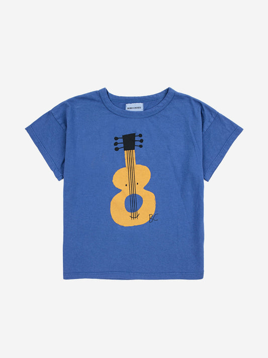 T-shirt in cotone colore blu stampa chitarra