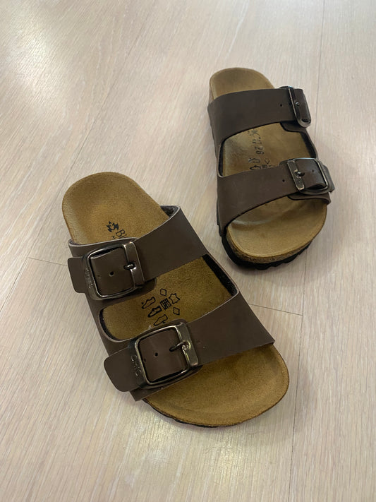 BIOCHIC ciabatta In pelle doppia fascia colore moro