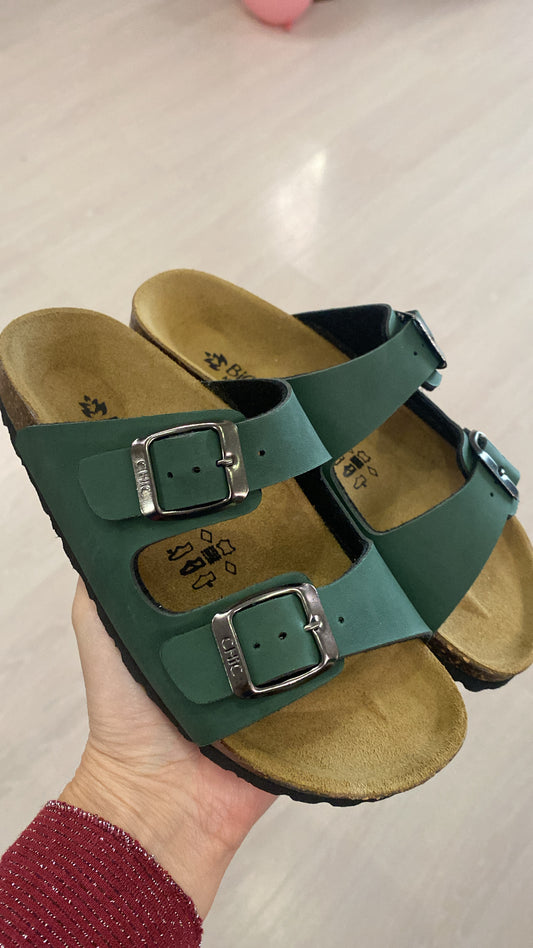 BIOCHIC ciabatte doppia fascia pelle colore verde