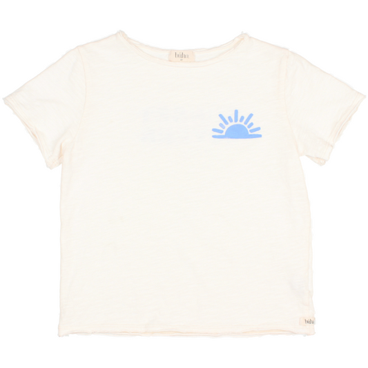 T-shirt in cotone colore talco stampa tramonto