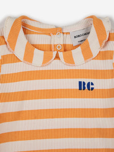 BOBOCHOSES t-shirt bambina in cotone a costine righe panna e giallo