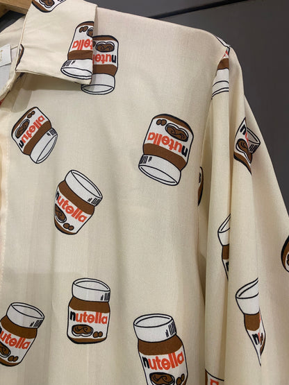 Camicia donna in viscosa stampa barattoli nutella
