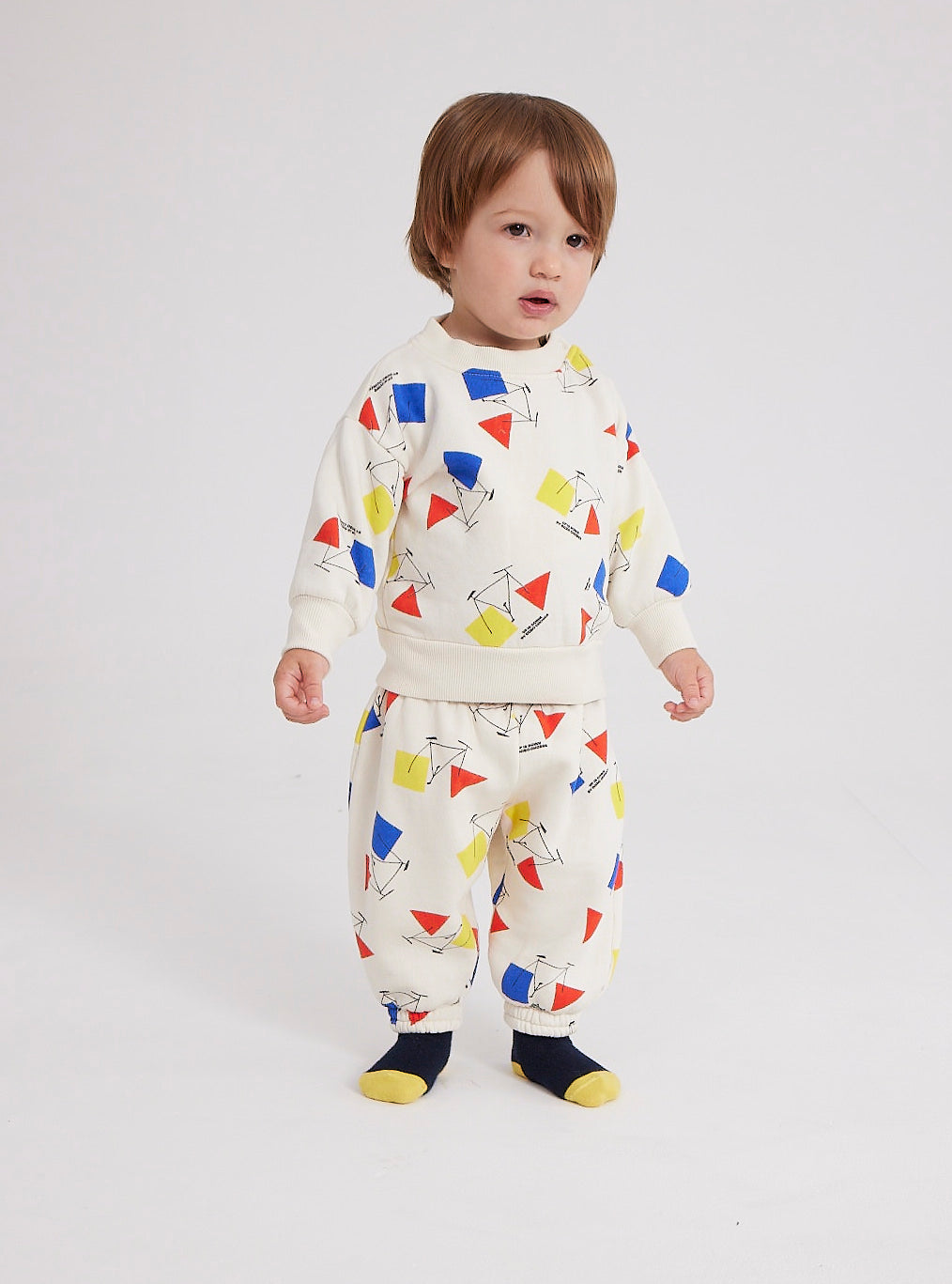 BOBOCHOSES Tuta bambino in cotone bianco stampa biciclette