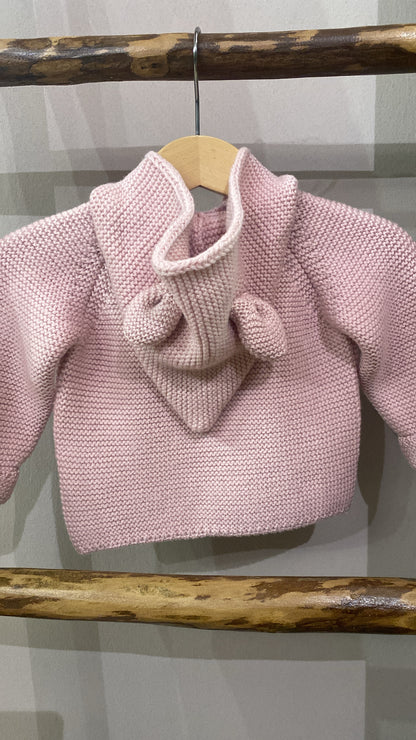 Cardigan Bunny in lana merino colore rosa polvere