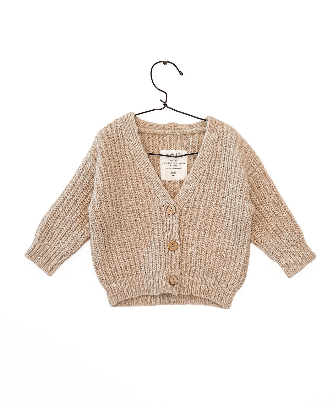 PLAY UP cardigan bambino in Lana a coste colore beige