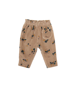 PLAY UP pantaloni bambina in velluto colore talpa stampa uva