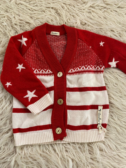 Cardigan misto lana rosso e panna