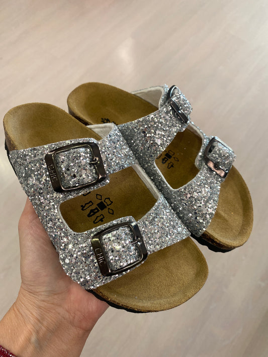 BIOCHIC ciabatta in tessuto glitter argento
