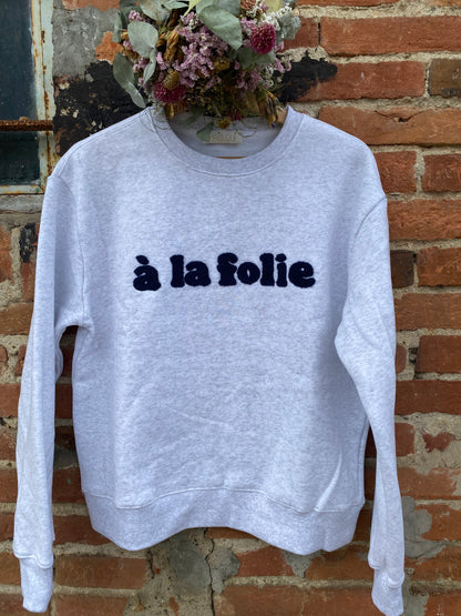 Folie felpa Caldo cotone colore grigio mel stampa blu