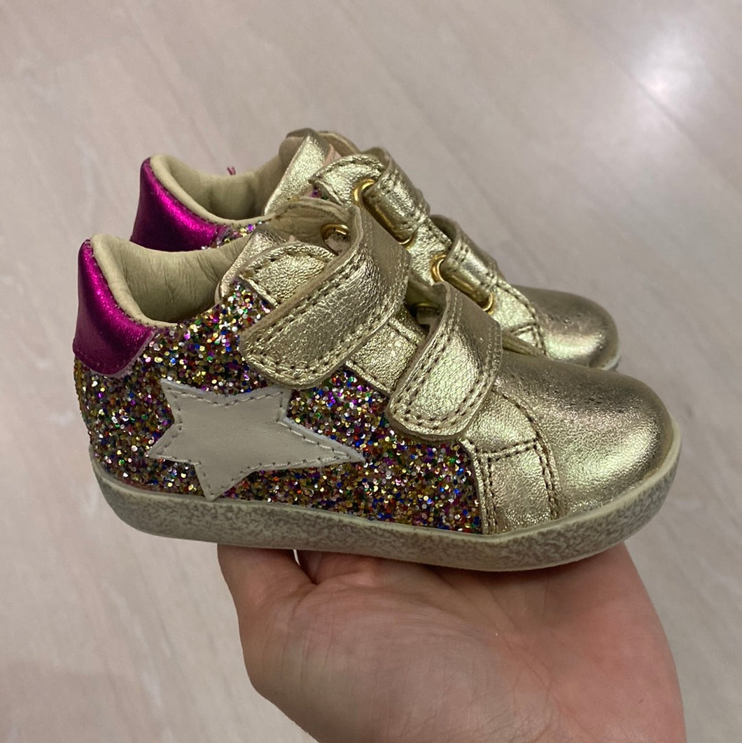 FALCOTTO sneakers bambina pelle oro e glitter multicolor e Rosa