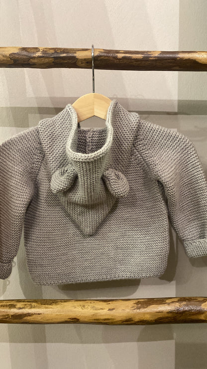 Cardigan Bunny in lana merino colore tortora
