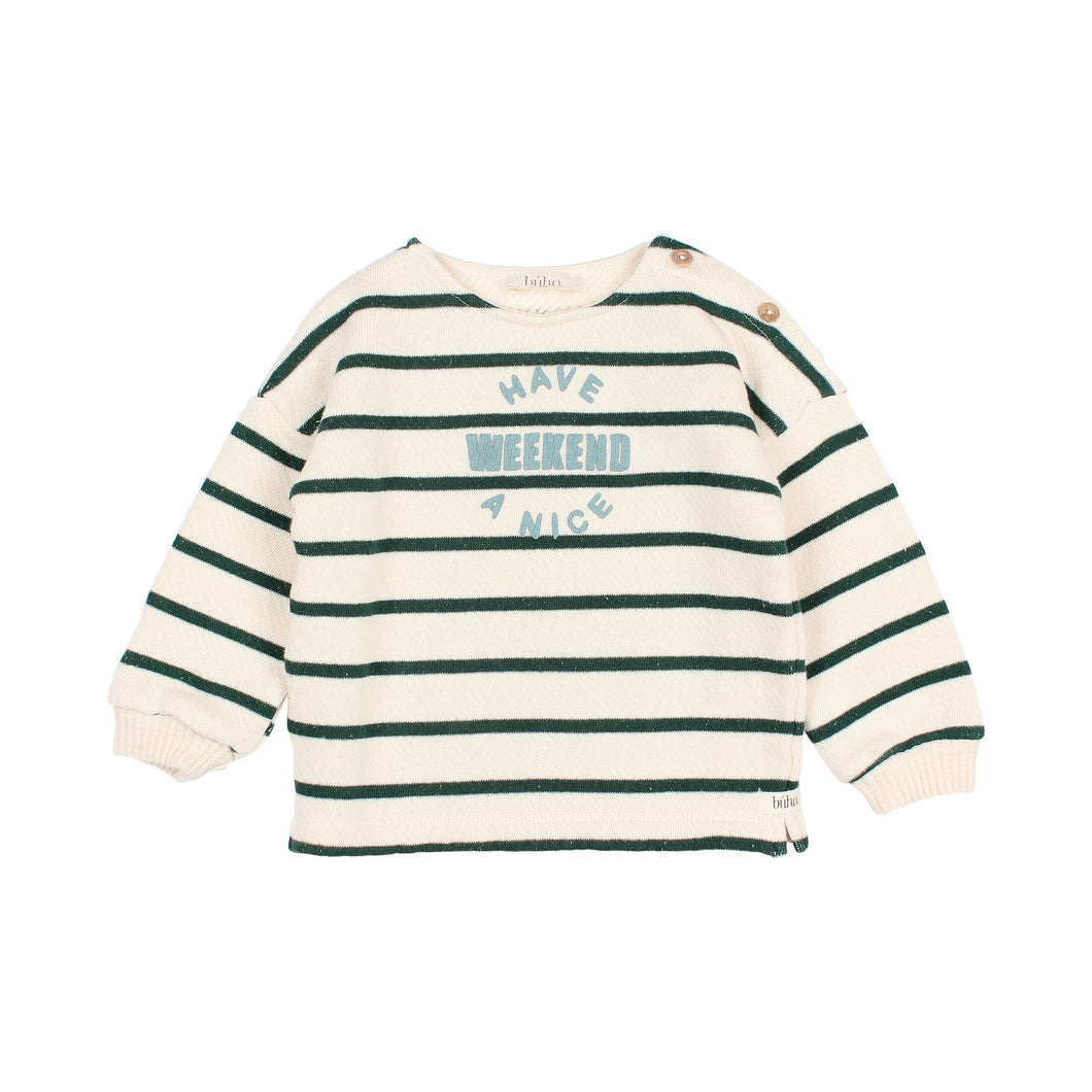BUHO BARCELONA maglia per bambino in cotone ecru riga verde