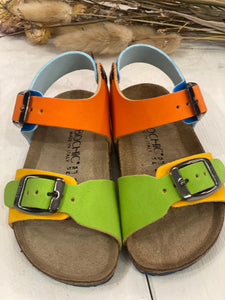 BIOCHIC sandali in pelle colore verde giallo arancio blu