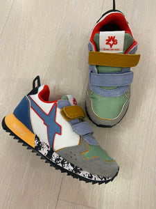 WIZZ sneakers in tessuto e suede azzurro grigio verde zucca
