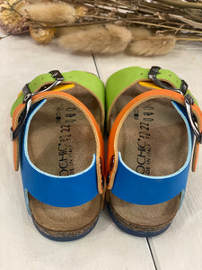 BIOCHIC sandali in pelle colore verde giallo arancio blu
