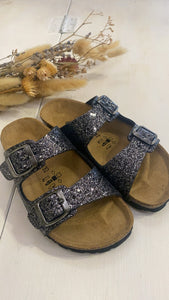 BIOCHIC ciabatta in tessuto glitter colore nero