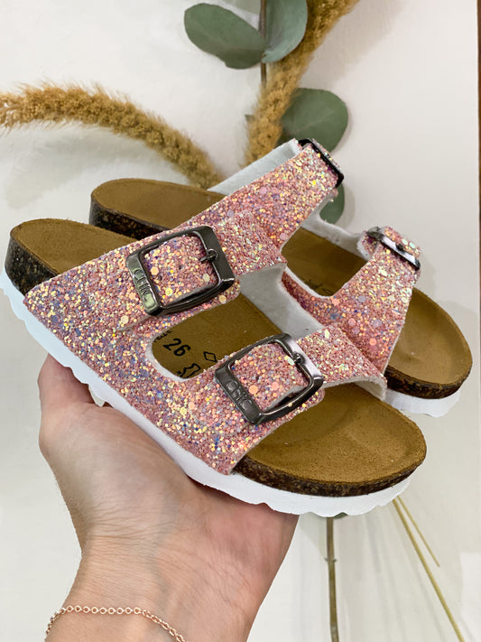 Biochic ciabatta bambina tessuto glitter rosa