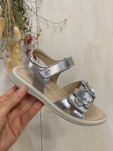 NATURINO sandali bambina in pelle argento con fiori applicati