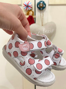 FALCOTTO sandalo bimba bianco stampa pois rosa