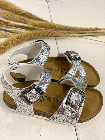 BIOCHIC sandali glitter argento