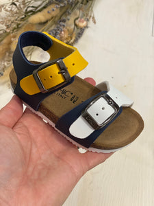 BIOCHIC sandali bambino in pelle colore blu bianco giallo