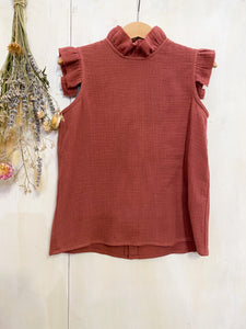 Bottega di Giorgia top bambina mussola di cotone rosso terra