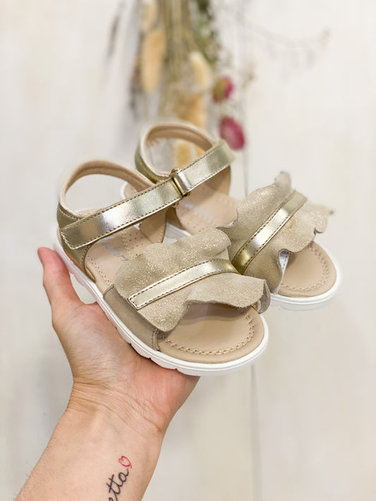 NATURINO sandali bambina in pelle con maxi rouche oro