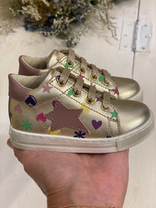 FALCOTTO sneakers in pelle platino con stella rosa