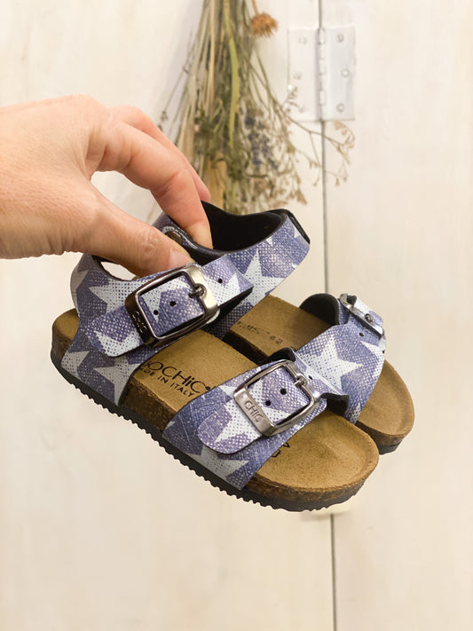 BIOCHIC sandali bambino in pelle colore jeans stampa stelle