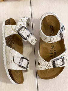 BIOCHIC sandalo bambina pelle bianca cuori oro