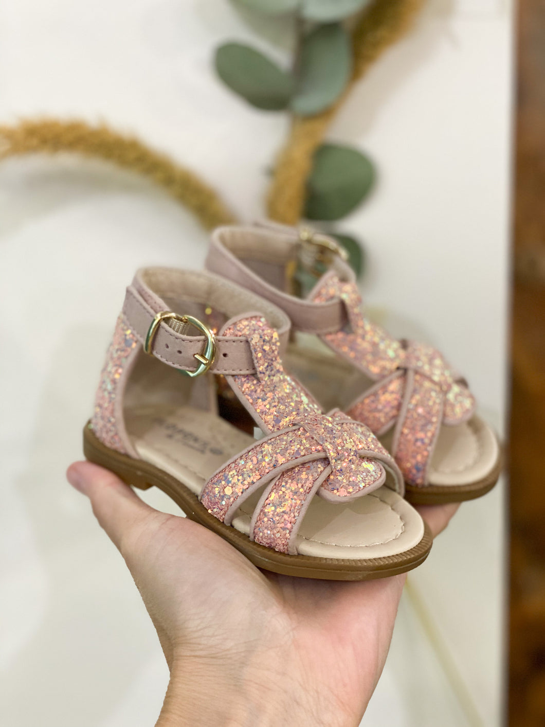 Florens Sandalini bambina in pelle glitter colore cipria