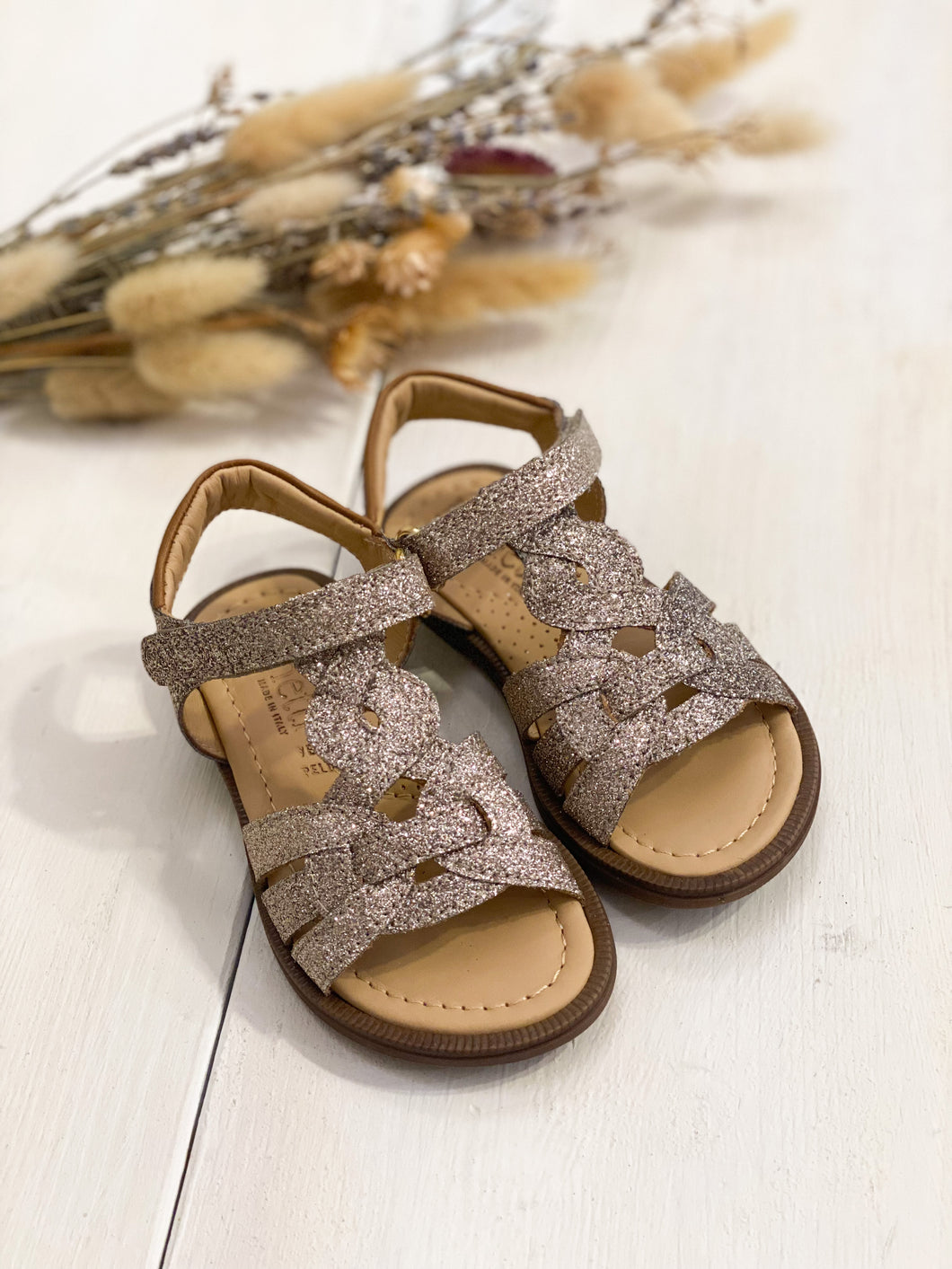 DIANETTI sandalo bimba in glitter nude