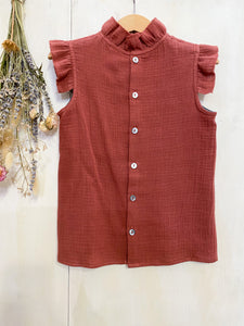 Bottega di Giorgia top bambina mussola di cotone rosso terra