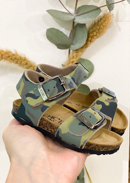 BIOCHIC sandali bambino in pelle camouflage verde