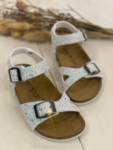 BIOCHIC sandali bambina in tessuto glitter colore bianco