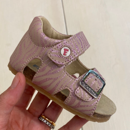 Sandalini  in pelle rosa effetto zebrato lurex