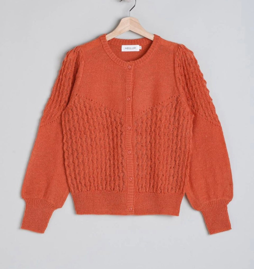 Indi & Cold cardigan donna in maglia colore arancio