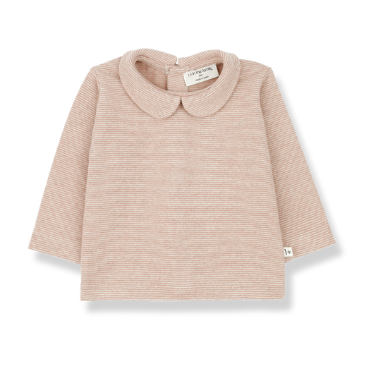 Maglia in caldo cotone colore rosa a righe panna