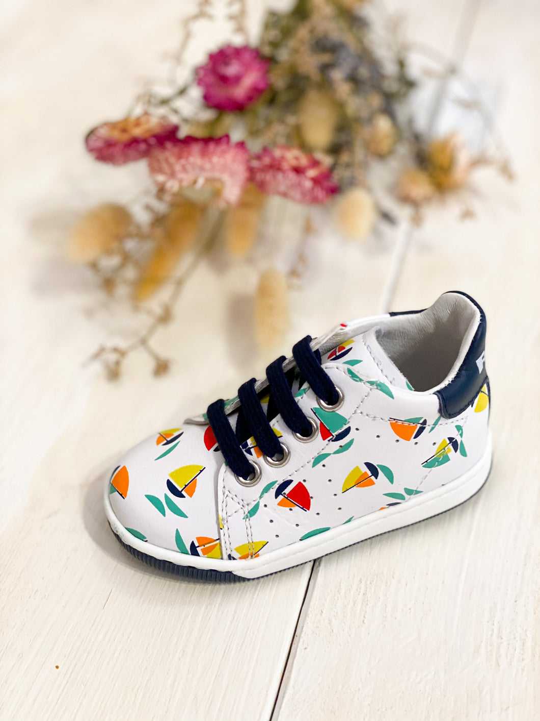 Falcotto sneakers pelle bianca stampa barchette