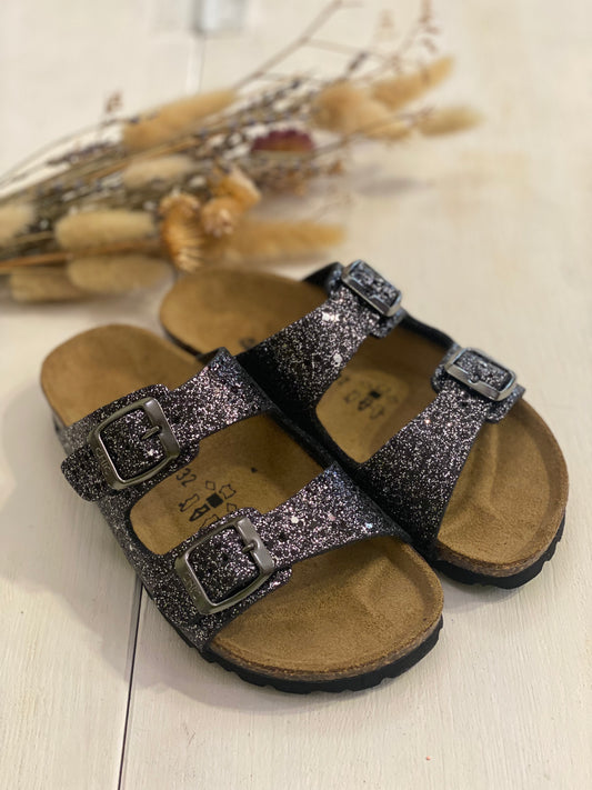 BIOCHIC ciabatta in tessuto glitter colore nero