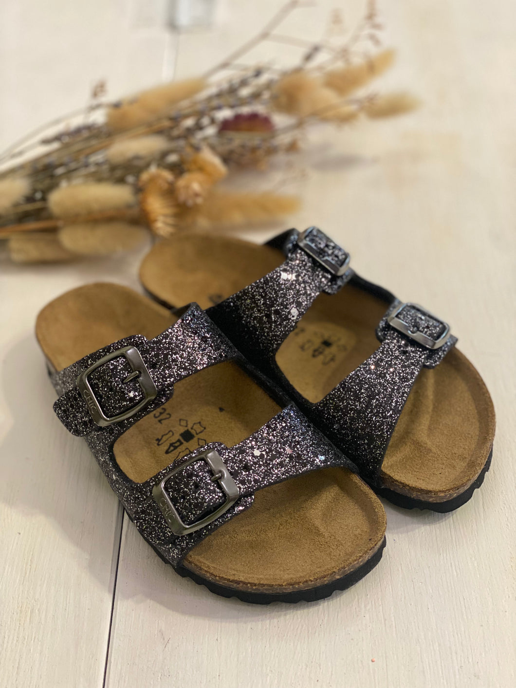 BIOCHIC ciabatta in tessuto glitter colore nero